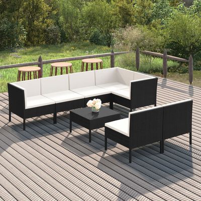 vidaXL 8 Piece Patio Lounge Set with Cushions Poly Rattan Brown