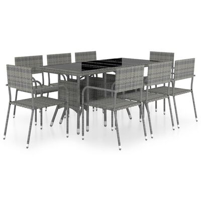 vidaXL 9 Piece Patio Dining Set Poly Rattan Anthracite