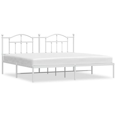 vidaXL Metal Bed Frame without Mattress with Headboard White 76"x79.9"