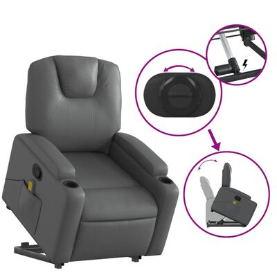 vidaXL Stand up Massage Recliner Chair Gray Faux Leather