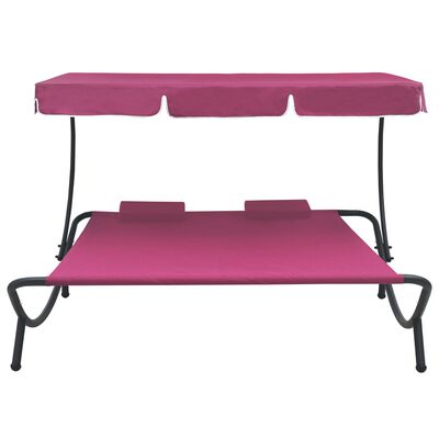 vidaXL Patio Lounge Bed with Canopy and Pillows Pink