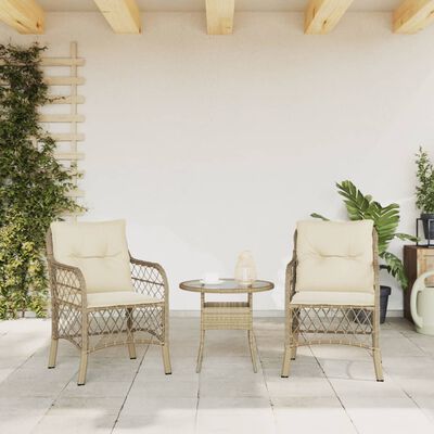 vidaXL Patio Chairs with Cushions 2 pcs Beige Poly Rattan