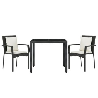 vidaXL 3 Piece Patio Dining Set with Cushions Black Poly Rattan