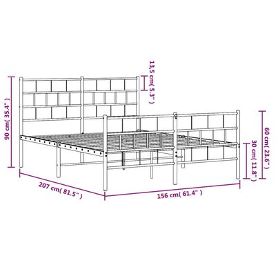 vidaXL Metal Bed Frame without Mattress with Footboard Black 59.1"x78.7"