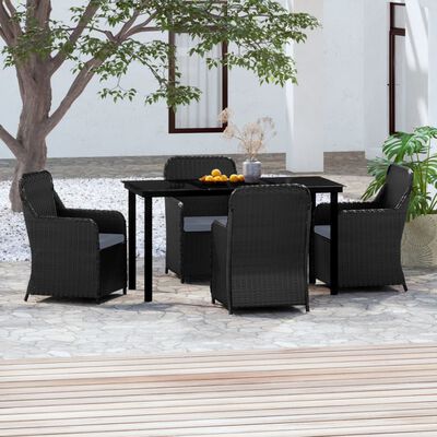 vidaXL 5 Piece Patio Dining Set with Cushions Black