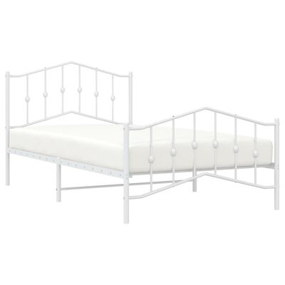 vidaXL Metal Bed Frame without Mattress with Footboard White 39.4"x78.7"