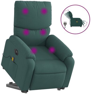 vidaXL Electric Stand up Massage Recliner Chair Dark Green Fabric