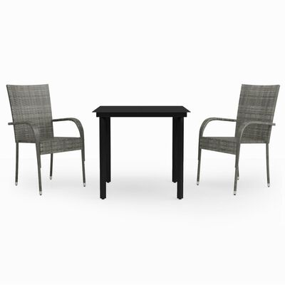 vidaXL 3 Piece Patio Dining Set Gray and Black