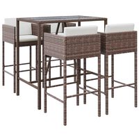 vidaXL 5 Piece Patio Bar Set with Cushions Brown Poly Rattan