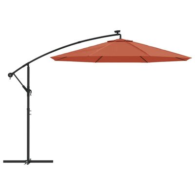 vidaXL Cantilever Umbrella with LED Lights and Steel Pole Terracotta