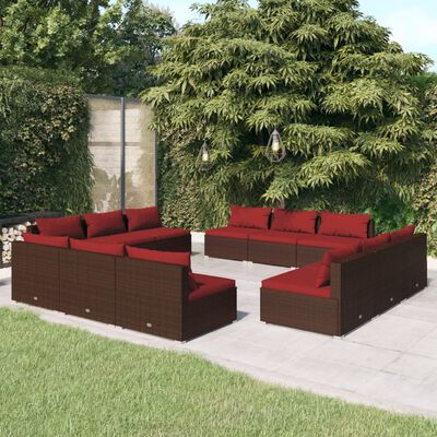 vidaXL 12 Piece Patio Lounge Set with Cushions Poly Rattan Brown