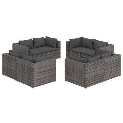 vidaXL 8 Piece Patio Lounge Set with Cushions Poly Rattan Gray