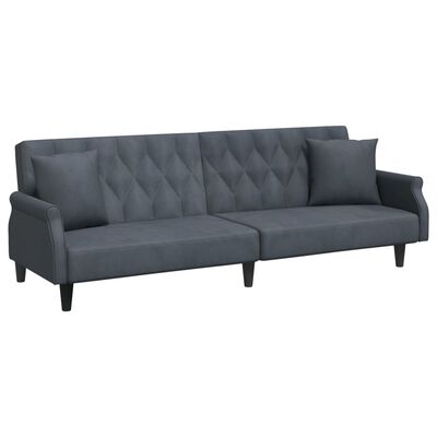 vidaXL 2-Seater Sofa Bed with Pillows and Footstool Dark Gray Velvet