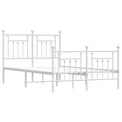 vidaXL Metal Bed Frame without Mattress with Footboard White 53.1"x74.8"