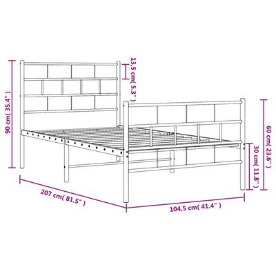 vidaXL Metal Bed Frame without Mattress with Footboard White 39.4"x78.7"