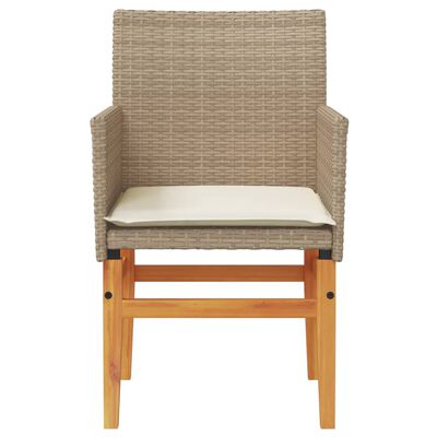 vidaXL Patio Chairs with Cushions 2 pcs Beige Poly Rattan&Solid Wood