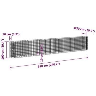 vidaXL Gabion Raised Bed Galvanized Iron 240.2"x19.7"x39.4"