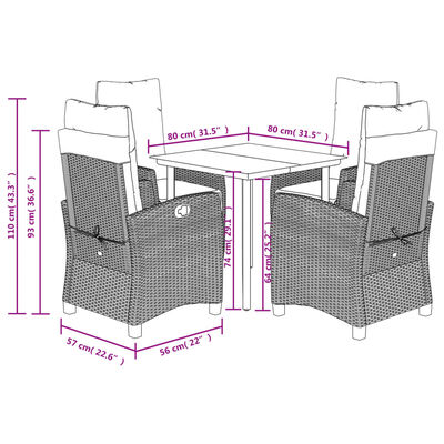 vidaXL 5 Piece Patio Dining Set with Cushions Gray Poly Rattan