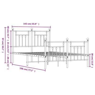 vidaXL Metal Bed Frame without Mattress with Footboard Black 53.1"x74.8"