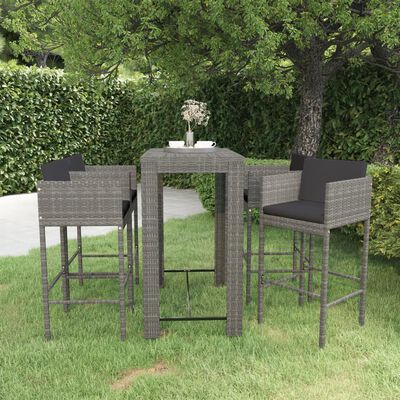 vidaXL 5 Piece Patio Bar Set with Cushions Poly Rattan Gray