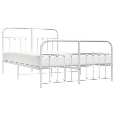 vidaXL Metal Bed Frame without Mattress with Footboard White 53.1"x74.8"