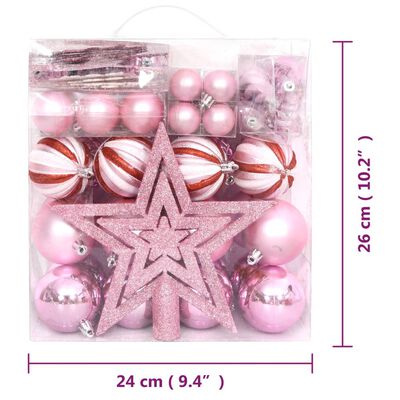 vidaXL 65 Piece Christmas Bauble Set Pink/Red/White