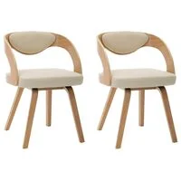 vidaXL Dining Chairs 2 pcs Cream Bent Wood and Faux Leather