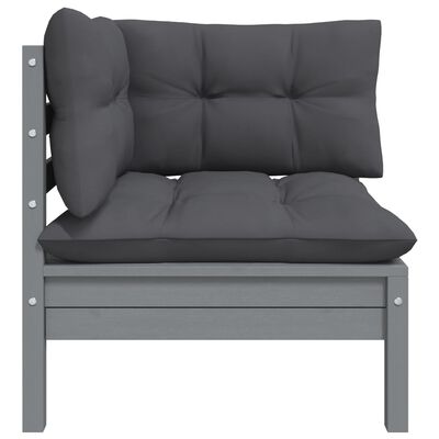 vidaXL 2-Seater Patio Sofa with Cushions Gray Solid Pinewood