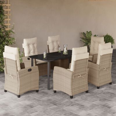 vidaXL 7 Piece Patio Dining Set with Cushions Beige Poly Rattan