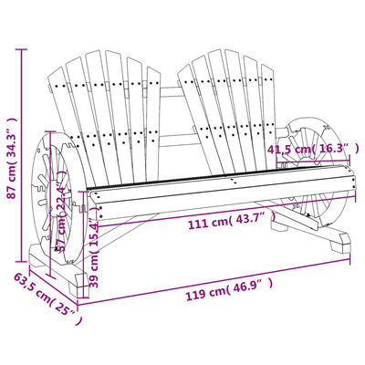 vidaXL Patio Adirondack Chair 2-Seater Solid Wood Fir