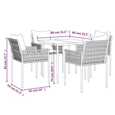 vidaXL 5 Piece Patio Dining Set with Cushions Poly Rattan and Steel