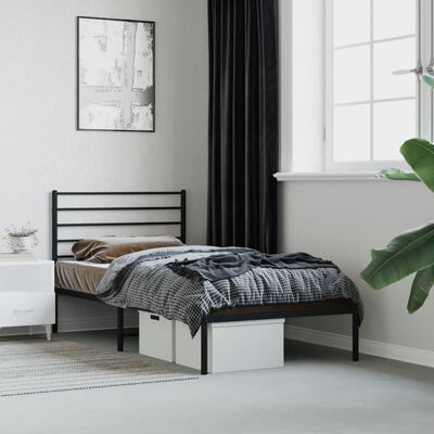 vidaXL Metal Bed Frame without Mattress with Headboard Black 39.4"x78.7"