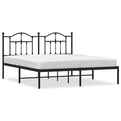 vidaXL Metal Bed Frame without Mattress with Headboard Black 72"x83.9"