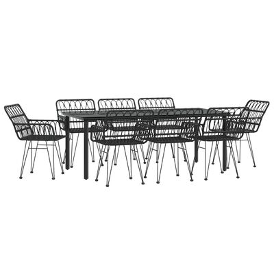 vidaXL 9 Piece Patio Dining Set Black Poly Rattan