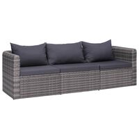 vidaXL 3 Piece Patio Sofa Set with Cushions Gray Poly Rattan