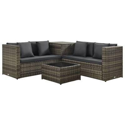 vidaXL 4 Piece Patio Lounge Set with Cushions Poly Rattan Gray