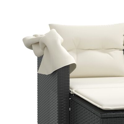 vidaXL Patio Sofa 2-Seater with Canopy and Stools Black Poly Rattan