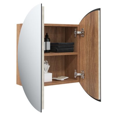 vidaXL Bathroom Cabinet with Round Mirror&LED Oak 18.5"x18.5"x6.9"