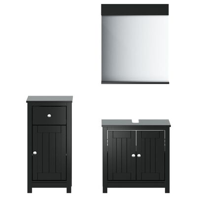 vidaXL 3 Piece Bathroom Furniture Set BERG Black Solid Wood Pine