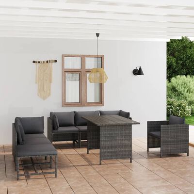 vidaXL 8 Piece Patio Lounge Set with Cushions Poly Rattan Gray