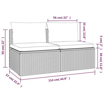 vidaXL 2-Seater Patio Sofa with Cushions Gray Poly Rattan