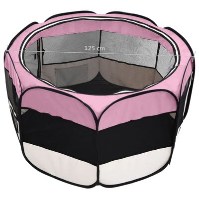 vidaXL Foldable Dog Playpen with Carrying Bag Pink 49.2"x49.2"x24"