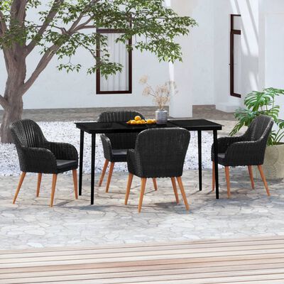 vidaXL 5 Piece Patio Dining Set with Cushions Black