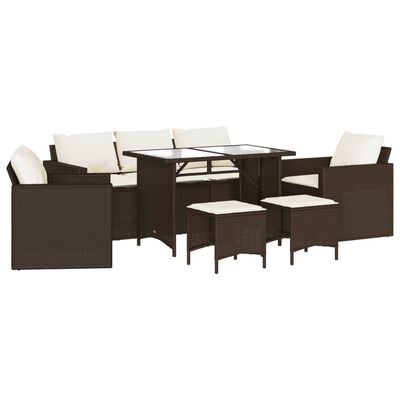 vidaXL 6 Piece Patio Sofa Set with Cushions Brown Poly Rattan