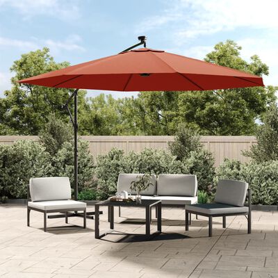 vidaXL Cantilever Umbrella with LED Lights Terracotta 137.8"