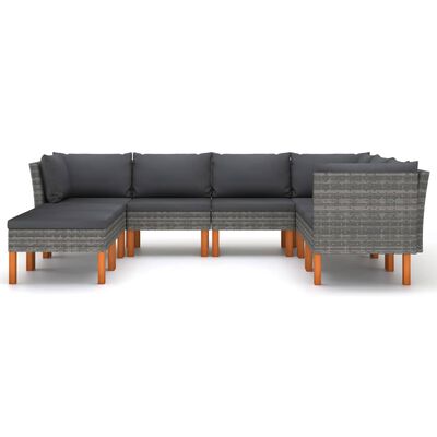 vidaXL 8 Piece Patio Lounge Set with Cushions Poly Rattan Gray