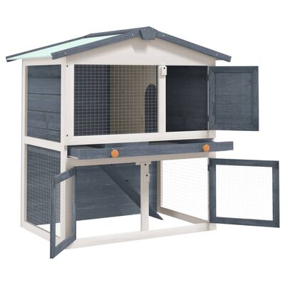 vidaXL Outdoor Rabbit Hutch 3 Doors Gray Wood