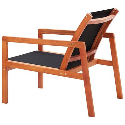 vidaXL Patio Lounge Chair Black Solid Eucalyptus Wood and Textilene