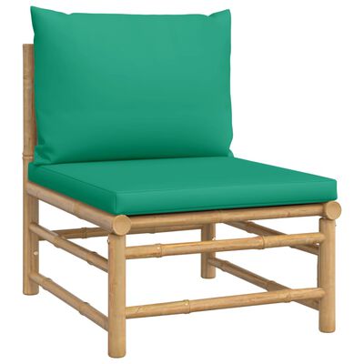 vidaXL 7 Piece Patio Lounge Set with Green Cushions Bamboo