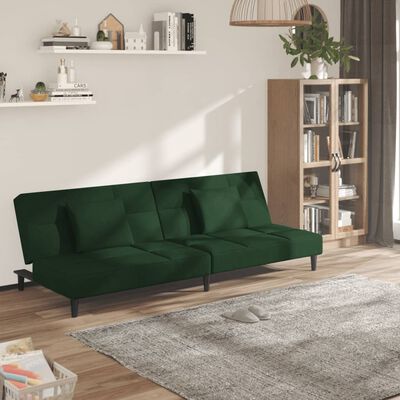 vidaXL 2-Seater Sofa Bed with Two Pillows Dark Green Velvet